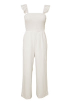 Apricot Smocked Ruffle Strap Pocket Wide Leg Jumpsuit - Stormyjay