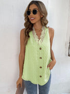 Swiss Dot Lace Detail V-Neck Tank - Stormyjay