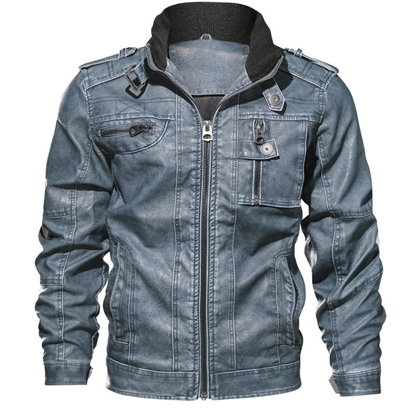 Men PU Leather Jacket Casual Thick Motorcycle Leather Jacket Winter Windproof Coat - Stormyjay