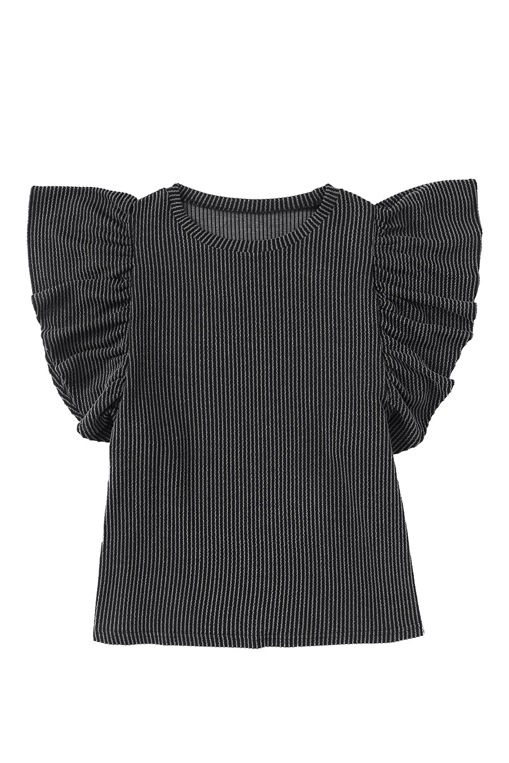 Black Textured Butterfly Sleeve Summer Top for Women - Stormyjay