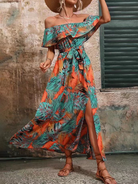 Off-shoulder lotus leaf edge printed dress HWF82UCWMN - Stormyjay