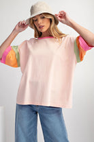 Green Color Block Sleeve Round Neck Oversize Top - Stormyjay