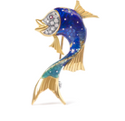 18K Yellow Gold and Blue Enamel Diamond and Pink Sapphire Fish Brooch Pin (H-I Color, VS2-SI1 Clarity) - Stormyjay