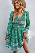 Bohemian V-Neck Balloon Sleeve Dress - Stormyjay