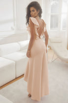 Apricot Pink Crossed Backless Mermaid Trim Wedding Party Dress - Stormyjay