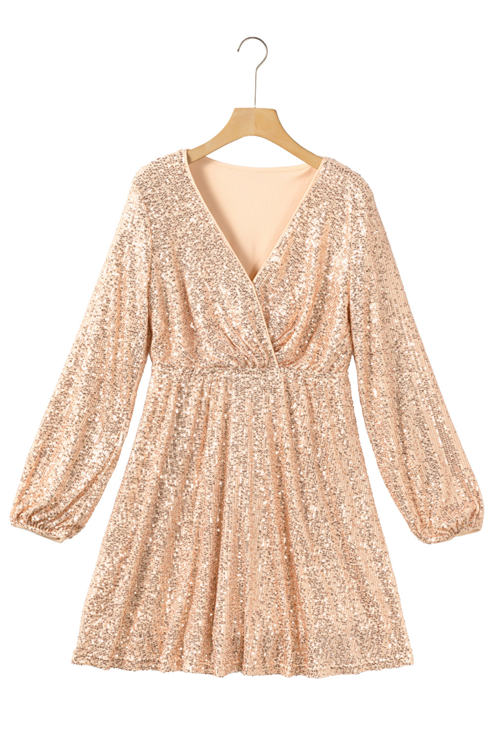 Apricot Wrapped V-neck Sequin Dress - Stormyjay