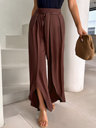 Women's High Waisted Lace Up Wide Leg Split Pants Trousers HY69E4ZBKP - Stormyjay