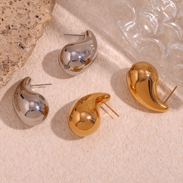 1 pair simple style classic style water droplets plating stainless steel 18k gold plated ear studs - Stormyjay