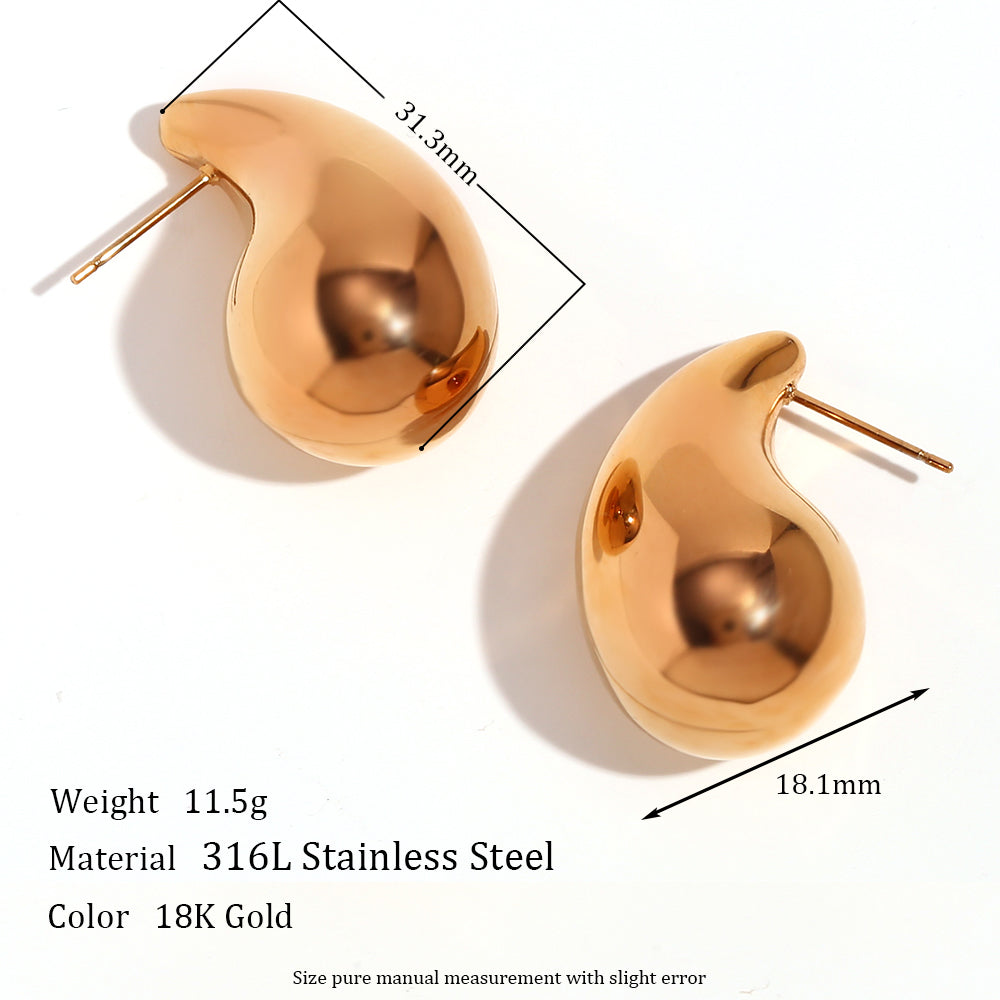 1 pair simple style classic style water droplets plating stainless steel 18k gold plated ear studs - Stormyjay