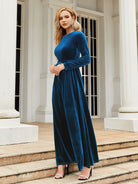 Tie Front Round Neck Long Sleeve Maxi Dress - Stormyjay