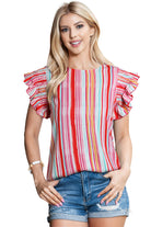 Multicolor Abstract Print Ruffle Sleeve Casual Blouse for Women - Stormyjay