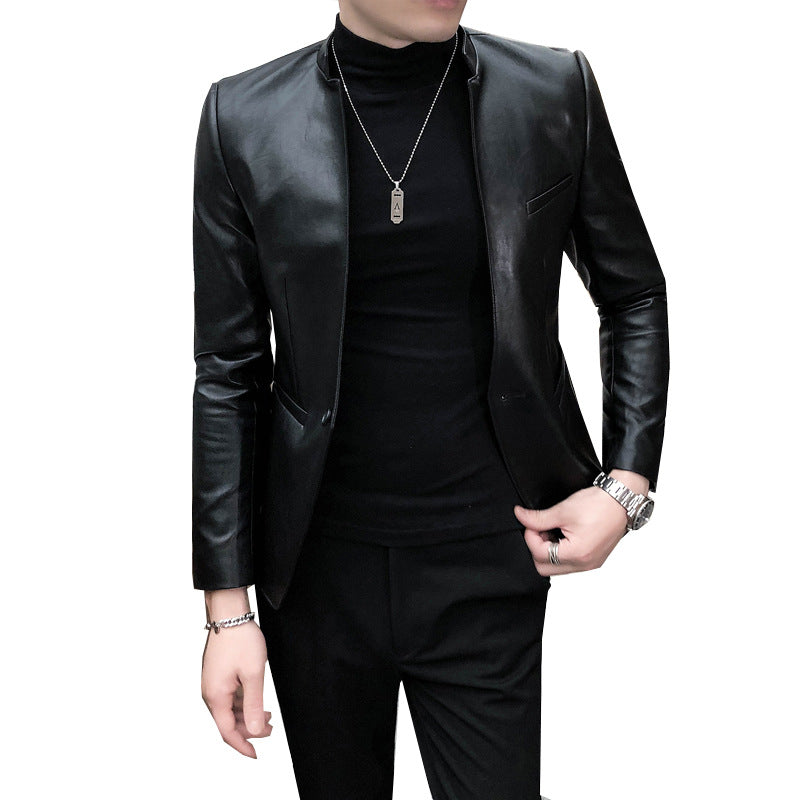 Slim Trend Fashion Brand Simple Leather Jacket Jacket Men - Stormyjay