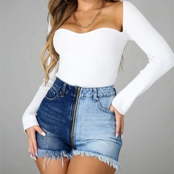 Zipper Slimming High Waisted Denim Short Style HEDVVQ4QHN - Stormyjay