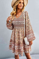 Bohemian V-Neck Balloon Sleeve Dress - Stormyjay