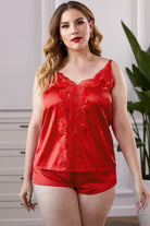 Plus Size Satin Cami Shorts Set - Stormyjay