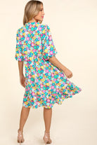 Haptics Bubble Sleeve Floral Ruffled Dress - Stormyjay