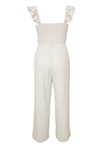 Apricot Smocked Ruffle Strap Pocket Wide Leg Jumpsuit - Stormyjay