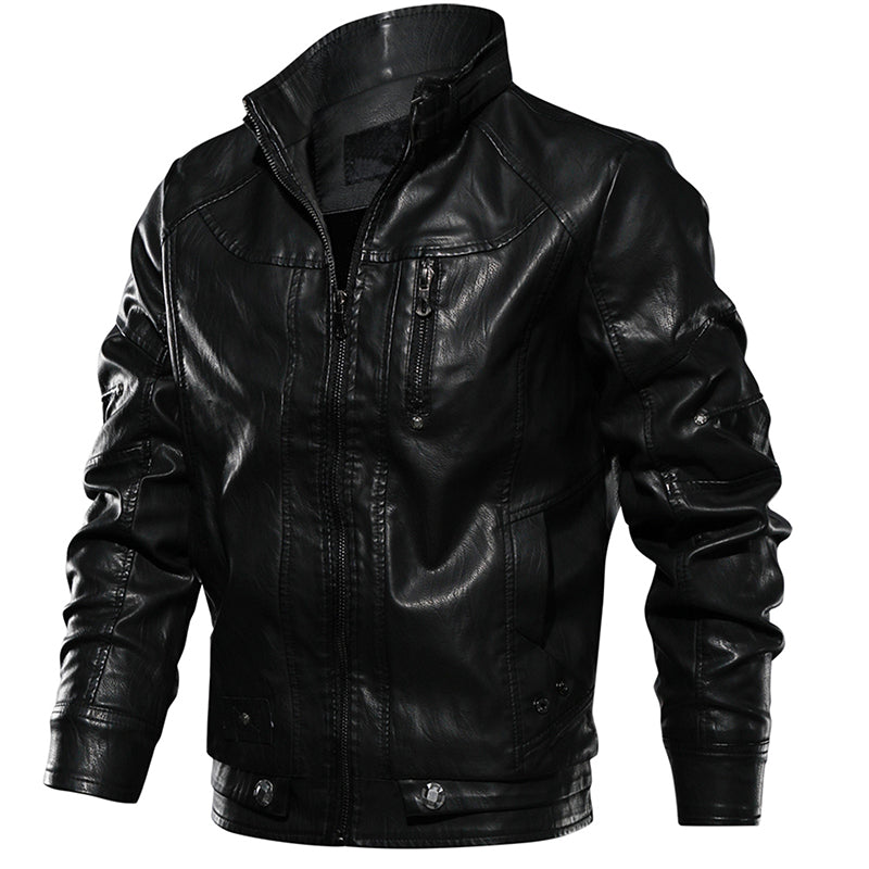 Men PU Leather Jacket Thick Motorcycle Leather Jacket Fashion Vintage Fit Coat - Stormyjay