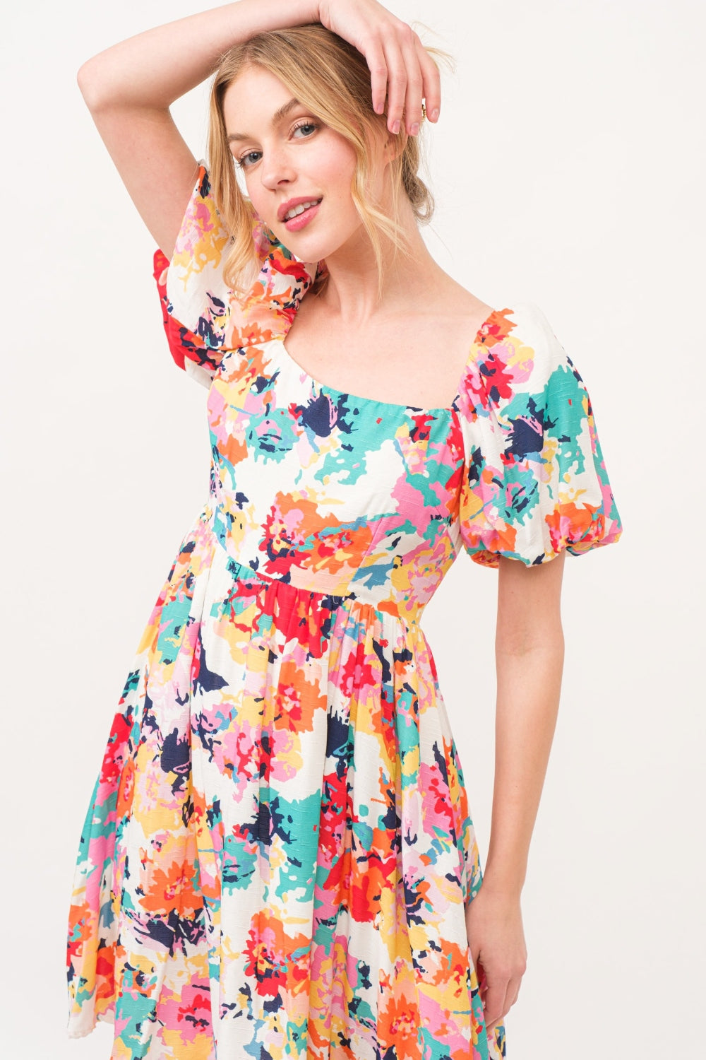 And The Why Square Neck Puff Sleeve Floral Dress - Stormyjay