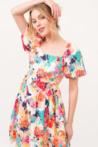 And The Why Square Neck Puff Sleeve Floral Dress - Stormyjay