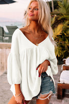 White Plain Gauze Cotton V Neck Top for Women - Stormyjay