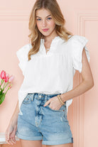 White Basic Textured Tiered Ruffle Sleeve Blouse for Women - Stormyjay