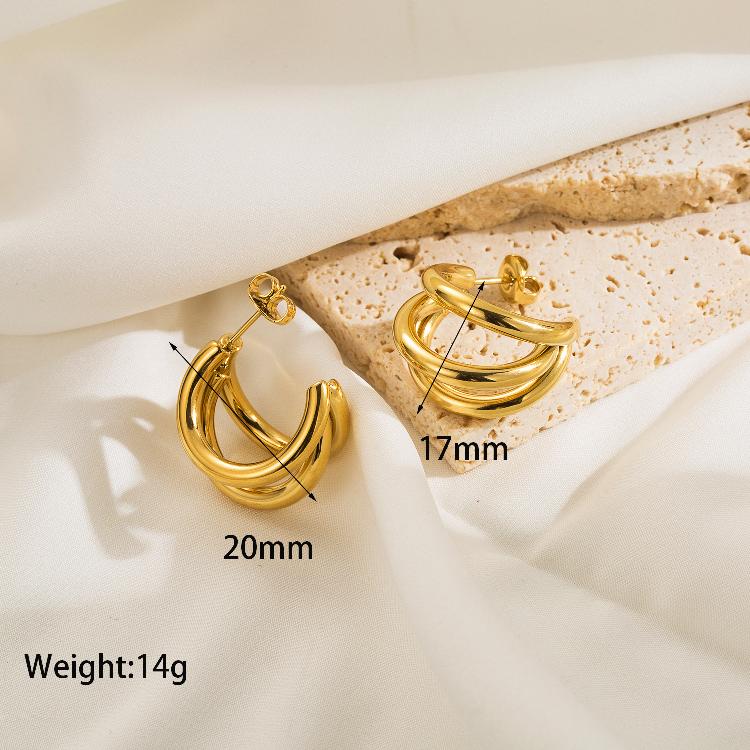 1 pair simple style classic style c shape plating stainless steel 14k gold plated ear studs - Stormyjay