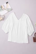 White Plain Gauze Cotton V Neck Top for Women - Stormyjay