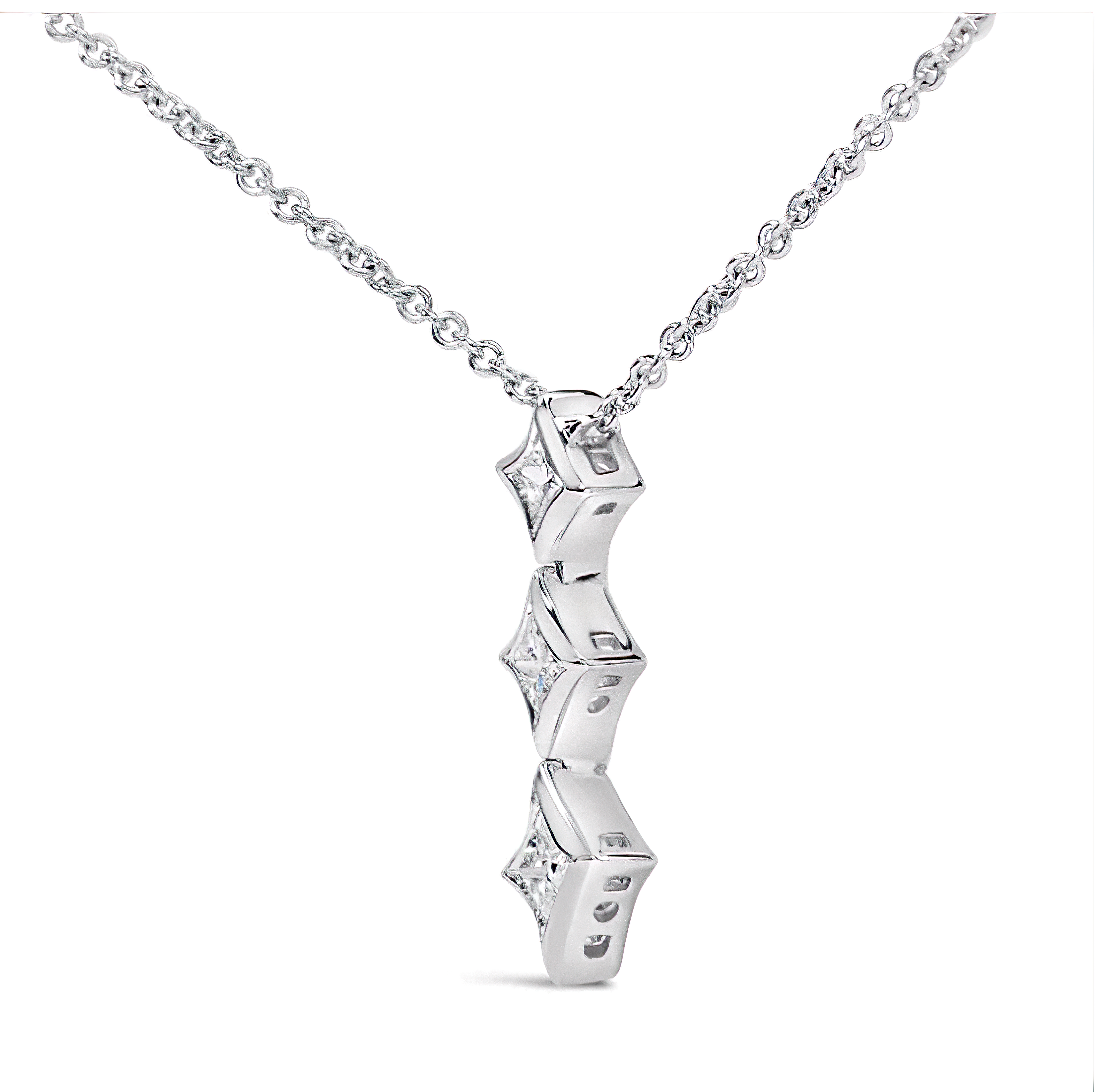 10K Gold 1/5 Cttw Princess Cut Diamond 3 Stone Drop 18" Pendant Necklace (H-I Color, SI2-I1 Clarity) - Stormyjay