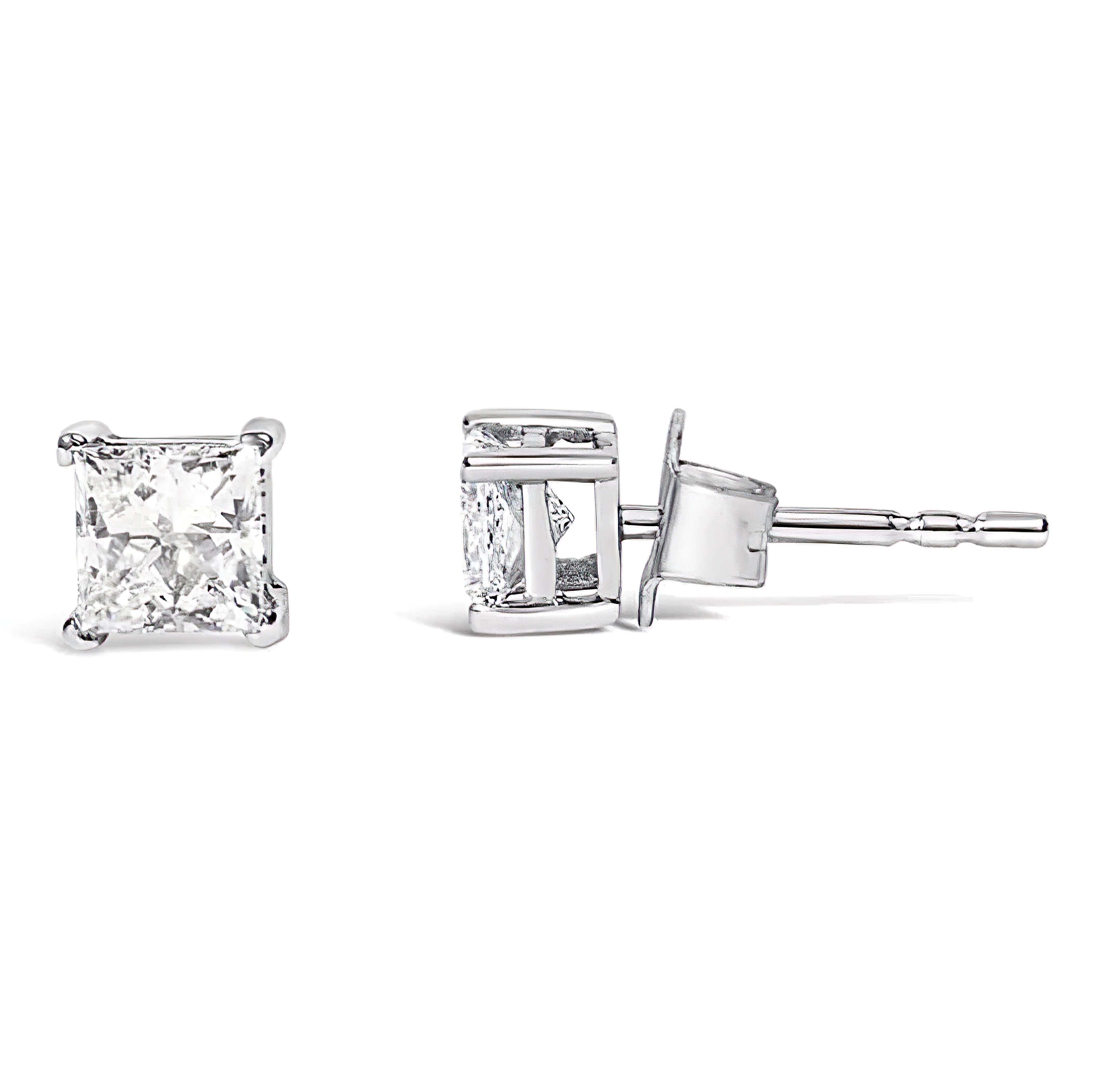 14K White Gold Princess Cut Lab-Grown Diamond Solitaire Stud Earrings (F-G Color, VS2-SI1 Clarity) - Stormyjay