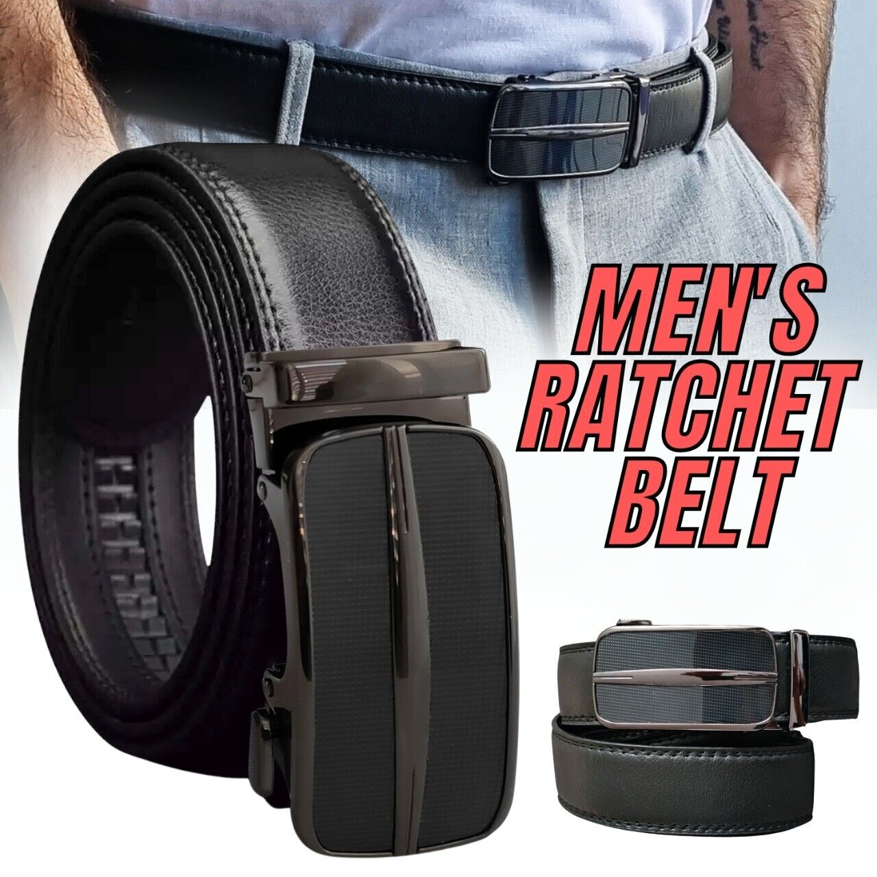 Men's Ratchet Belt Leather Mens Belt With Slide Buckle Ratchet Belts For Men USA - Stormyjay