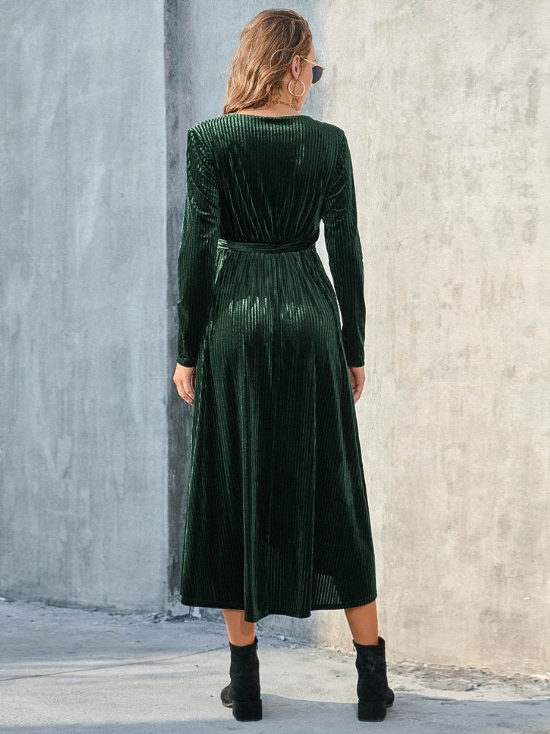 Tie Front Long Sleeve Slit Dress - Stormyjay