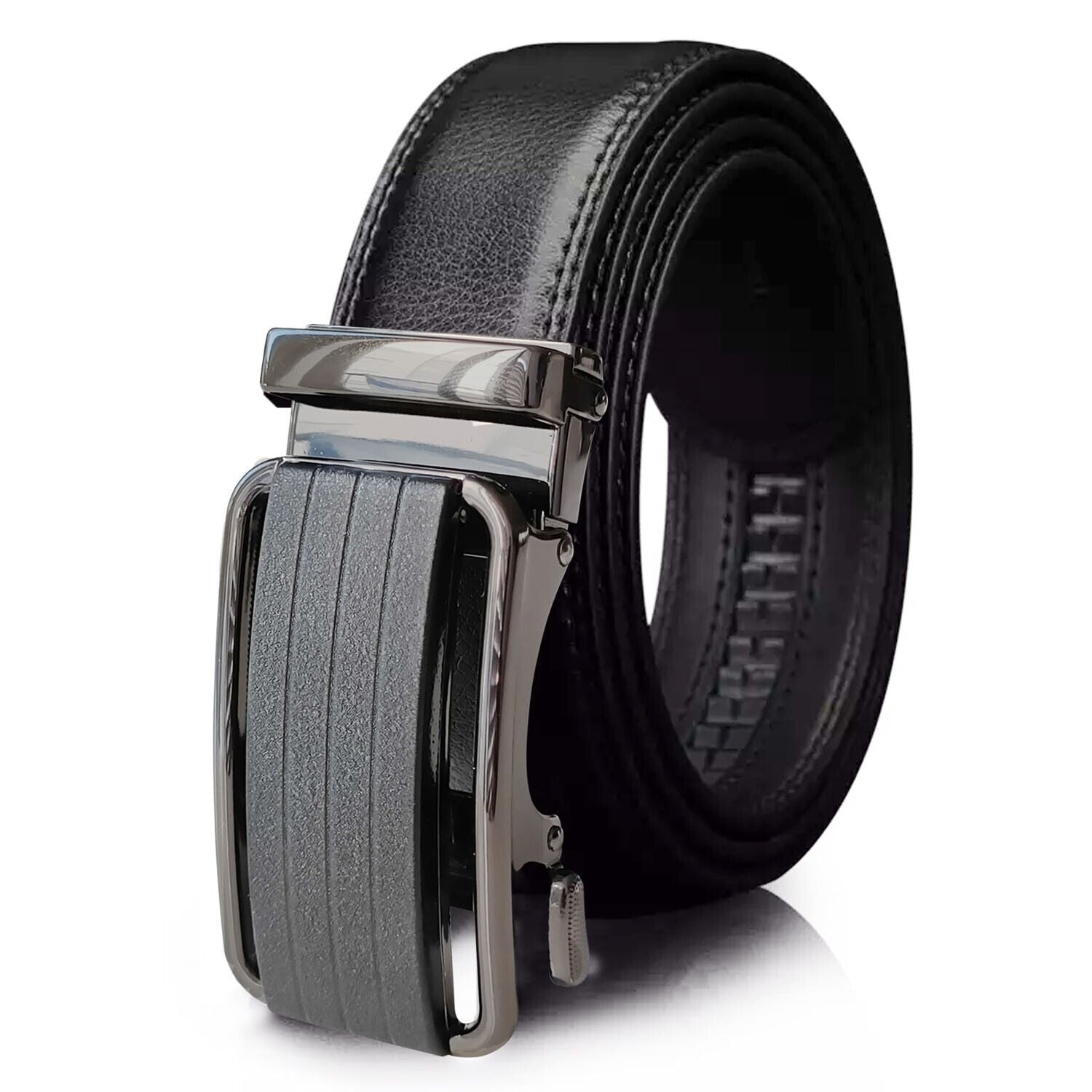 Microfiber Leather Mens Ratchet Belt Belts For Men Adjustable Size, Slide Buckle - Stormyjay