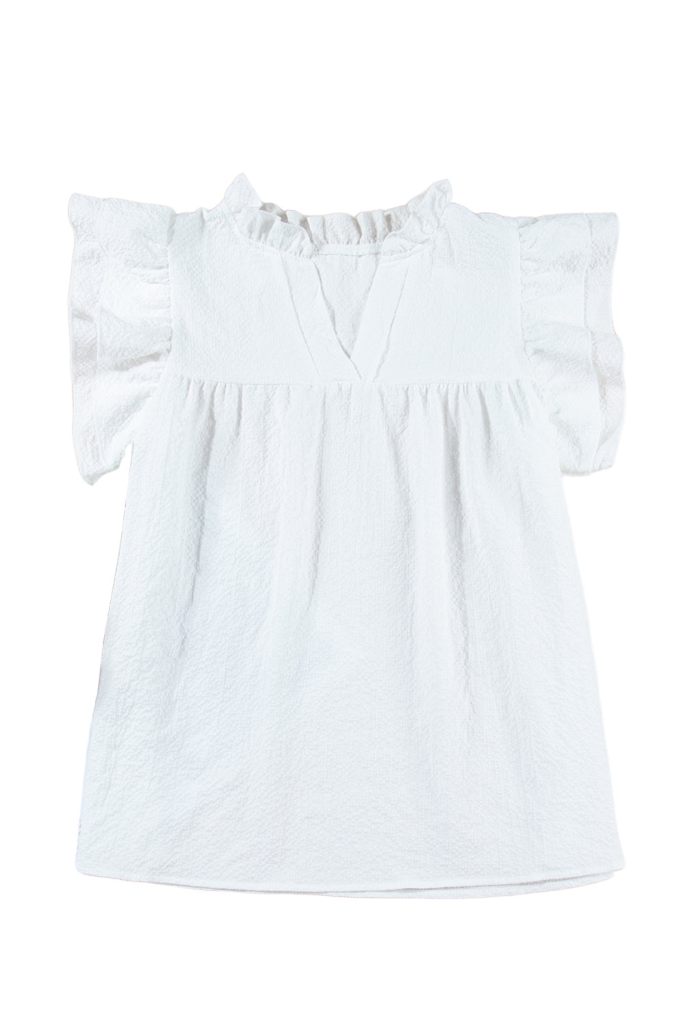 White Basic Textured Tiered Ruffle Sleeve Blouse for Women - Stormyjay