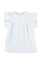 White Basic Textured Tiered Ruffle Sleeve Blouse for Women - Stormyjay