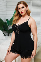 Lace Trim Plus Size Pajamas Set - Stormyjay