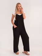 Solid Color Slip Pocket Loose Suspender Jumpsuit HFHD38VT7A - Stormyjay