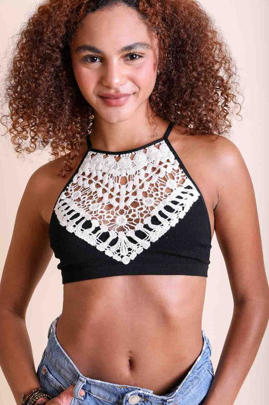 Crochet Lace High Neck Bralette - Stormyjay