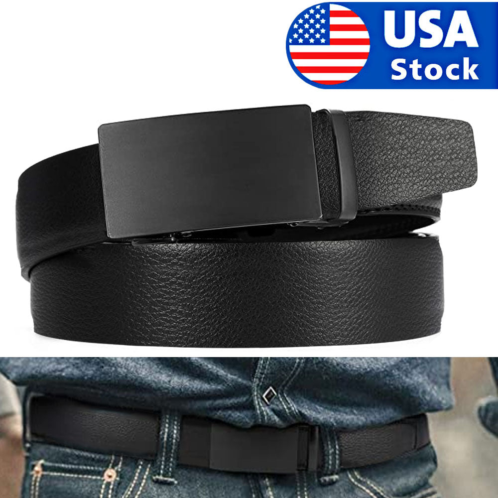 Microfiber Leather Mens Ratchet Belt Belts For Men Adjustable Automatic Buckle Black - Stormyjay