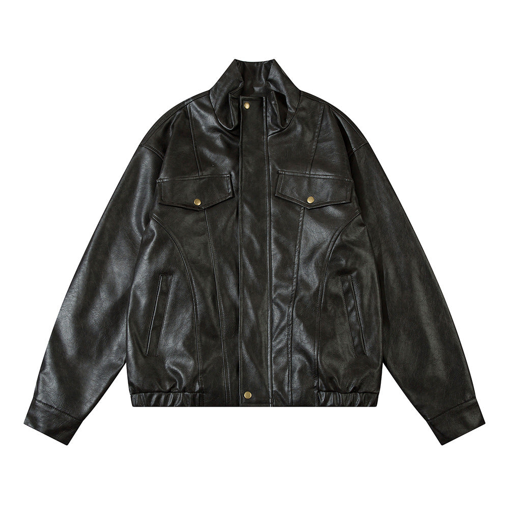 Loose Leather Coat Flight Jacket Men - Stormyjay