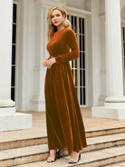 Tie Front Round Neck Long Sleeve Maxi Dress - Stormyjay