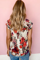 Red Floral Print Short Sleeve Blouse for Women - Stormyjay