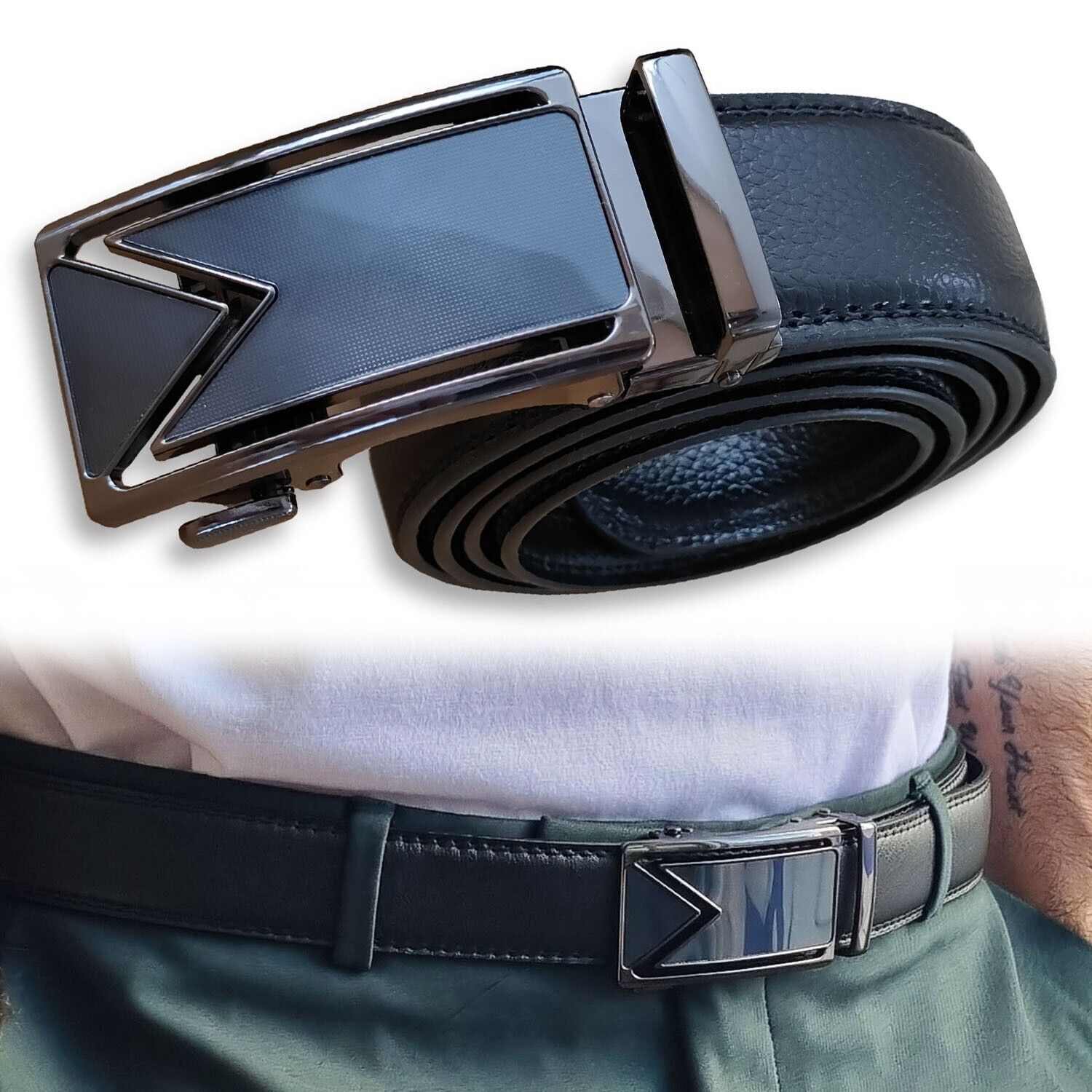 Men's Ratchet Belt Leather Mens Belt With Slide Buckle Ratchet Belts For Men USA - Stormyjay