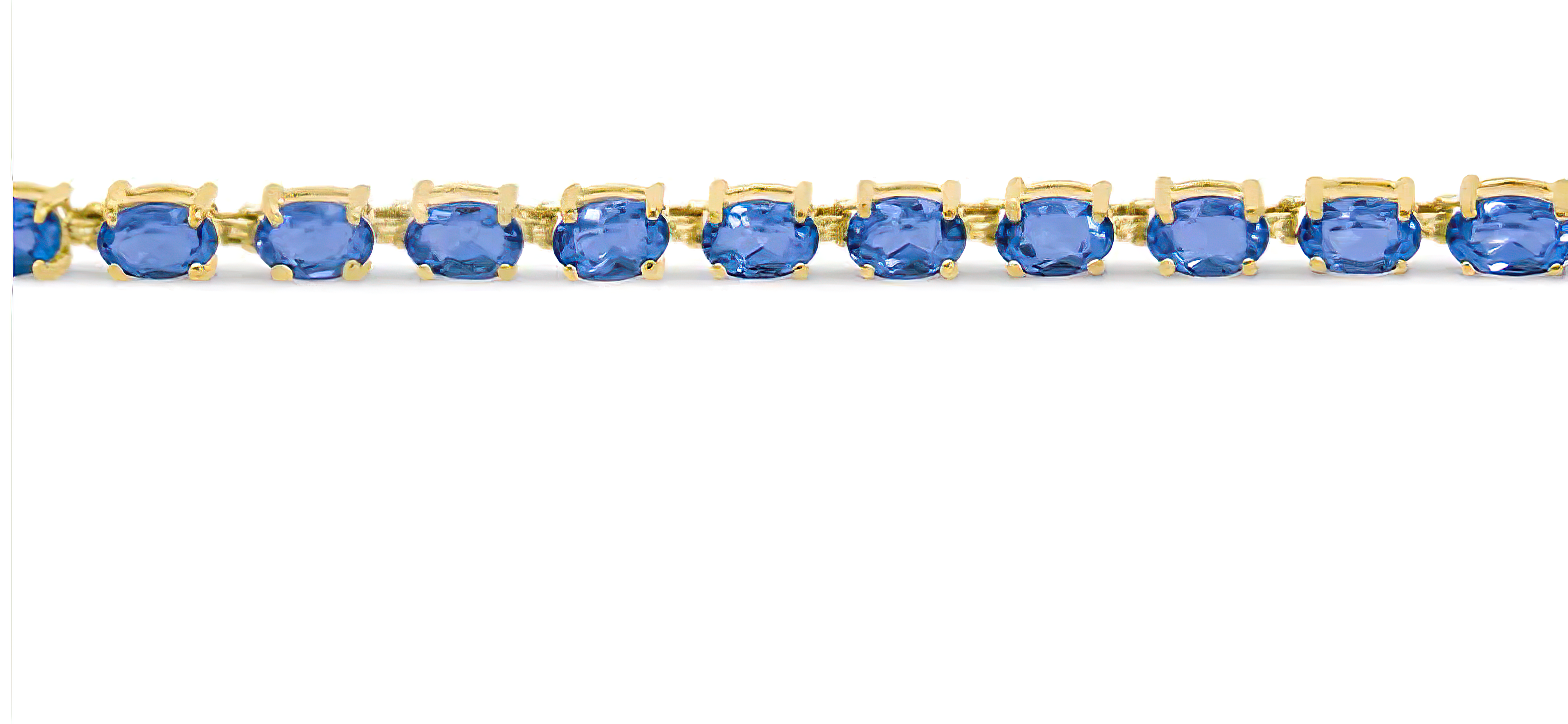 10K Yellow Gold and 4 Prong Set 6X4 MM Blue Topaz Link Tennis Bracelet - Size 7 Inches - Stormyjay