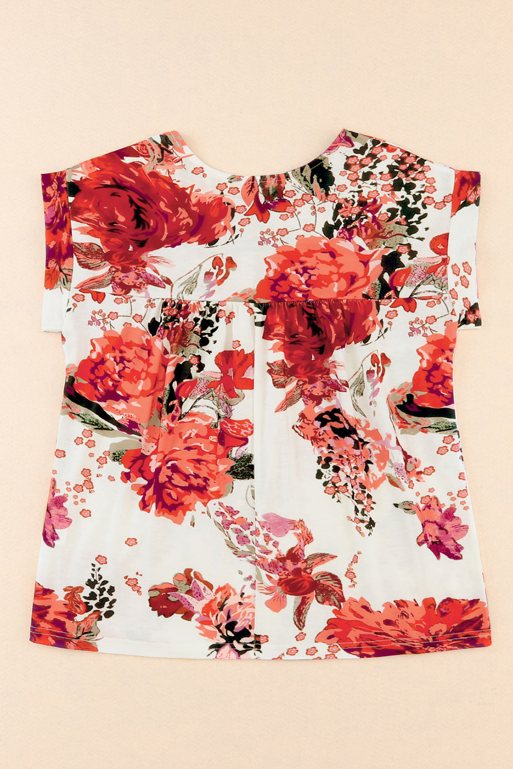 Red Floral Print Short Sleeve Blouse for Women - Stormyjay