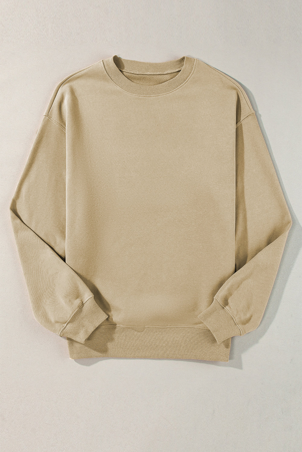 Parchment Solid Fleece Loose Crew Neck Sweatshirt - Stormyjay