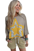 Medium Grey Floral Star Patched Exposed Seam Mineral Wash Top - Stormyjay