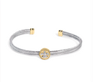 18K Yellow Gold Plated .925 Sterling Silver Diamond Accent and Fleur Di Lis Medallion Bangle Bracelet (I-J Color, SI1-SI2 Clarity) - 7.25 Inches - Stormyjay