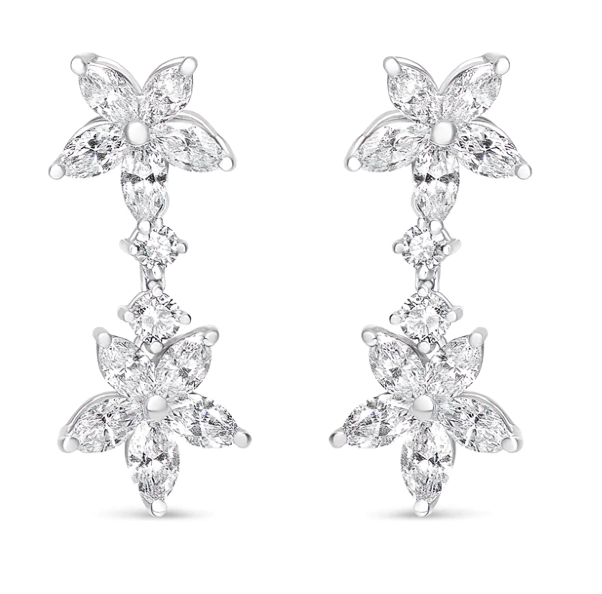 18k White Gold 6.0 Cttw Marquise Diamond Floral Dangle Drop Earrings (E-F Color, VS1-VS2 Clarity) - Stormyjay