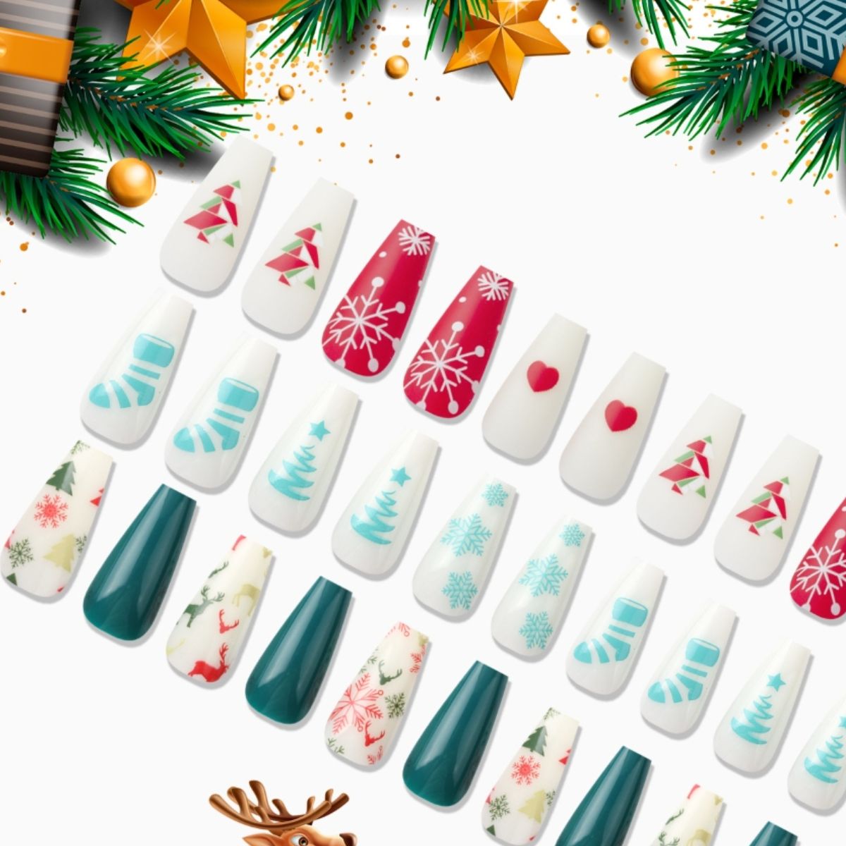 72-Piece Christmas Theme ABS Press-On Nails - Stormyjay